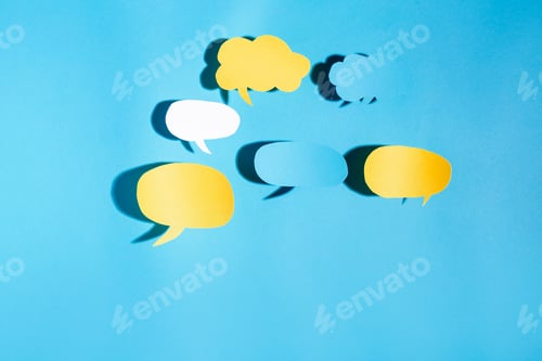 Preview: Speech Bubble Text Message Theme With Hard Shadow On A Blue Background