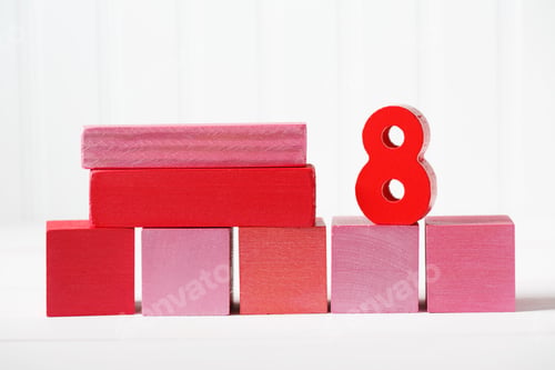 Preview: Red And Pink Wooden Blocks With Number 8 --- Womens Day March 8