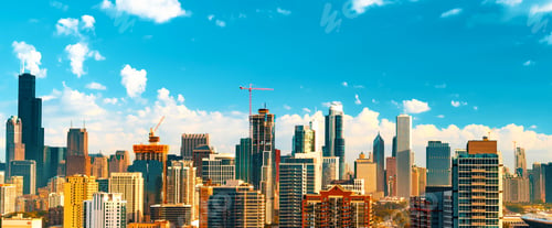 Preview: Chicago Skyscrapers Skyline With Puffy White Clouds