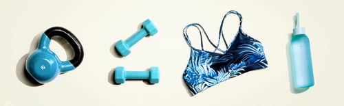Preview: Fitness Theme With Dumbbells And A Sportswear - Flat Lay