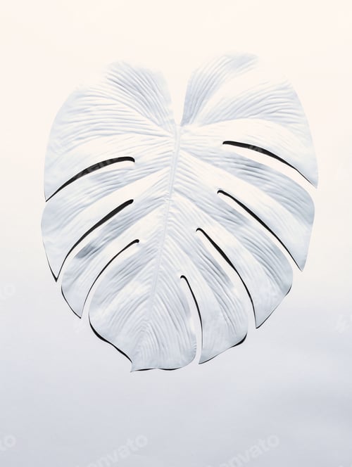 Preview: Painted Tropical Monstera Leaf With Hard Shadow On A White Background