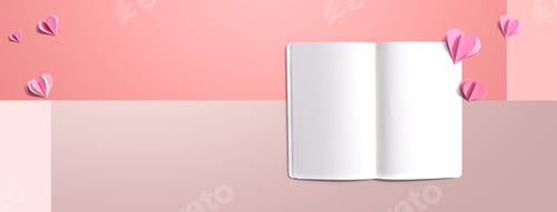 Preview: White Notebook With Paper Hearts - Flat Lay