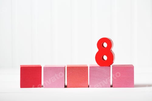 Preview: Red And Pink Wooden Blocks With Number 8 --- Womens Day March 8
