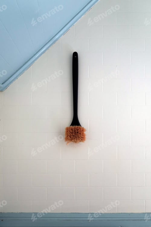 Preview: Bathroom Cleaning Brush Hanging On This Wall. Natural Light.