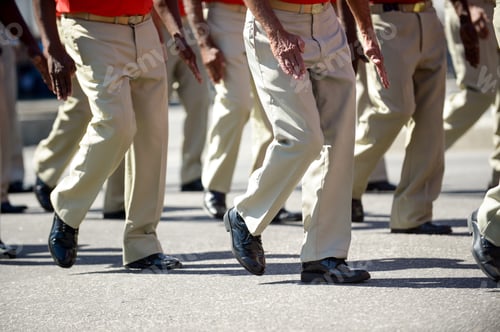 Preview: Military Marching In A Street. Legs And Shoes In Line.
