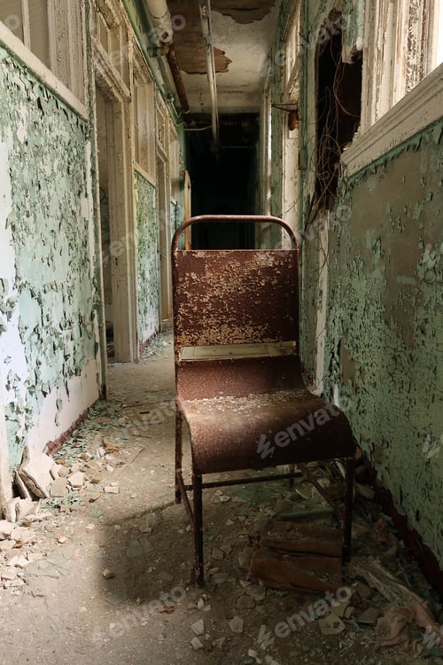 Preview: Spooky Hallway In An Abandoned And Neglected Hospital. Natural Light.