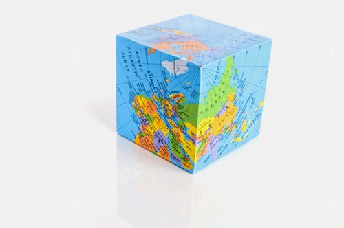 Preview: A Small Colorful Globe In A Cube Shape.