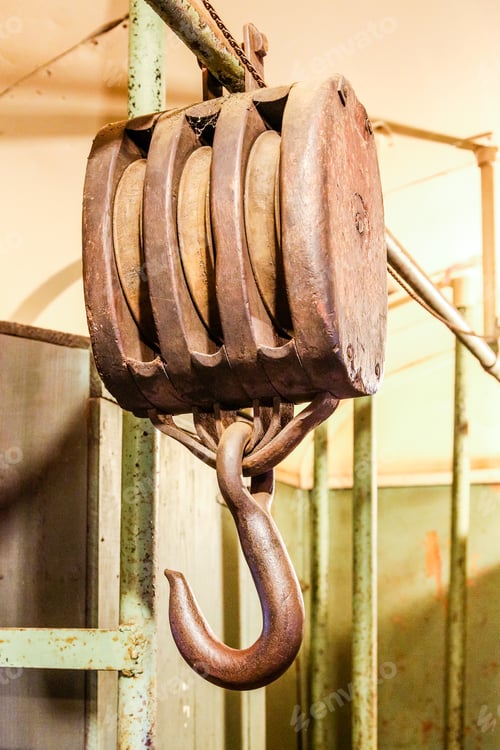 Preview: Vintage Pulley with Hook Industrial Lifting Equipment