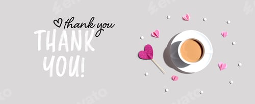 Preview: Thank You Message With A Cup Of Coffee And Paper Hearts - Flat Lay