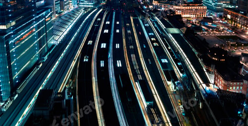 Preview: Aerial View Of Trains In Tokyo Station, Tokyo, Japan
