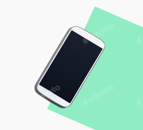 Preview: White Smartphone With Black Screen From Above - Flat Lay