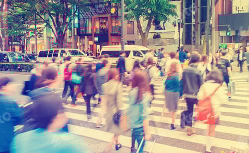 Preview: Motion Blurred People Crossing The Street Outside Tokyu Plaza, Omohara, Tokyo, Japan