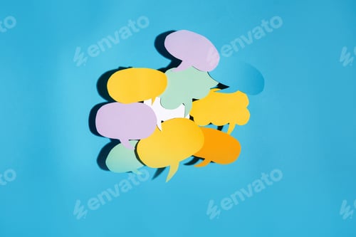 Preview: Speech Bubble Text Message Theme With Hard Shadow On A Blue Background