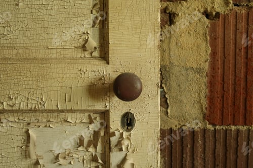Preview: Old Wooden Door With Peeling Paint In An Abandoned Building. Natural Light.