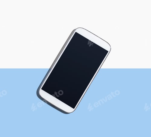 Preview: White Smartphone With Black Screen From Above - Flat Lay