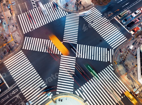 Preview: Aerial View Of Traffic Crossing A Big Intersection In Ginza, Tokyo, Japan At Night