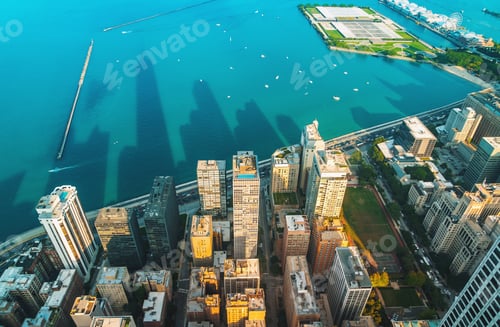 Preview: Chicago Cityscape With A View Of Lake Michigan From Above