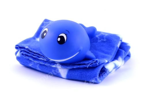 Preview: Closeup View Of An Isolated Bath Toy And Blanket For Baby Boy.
