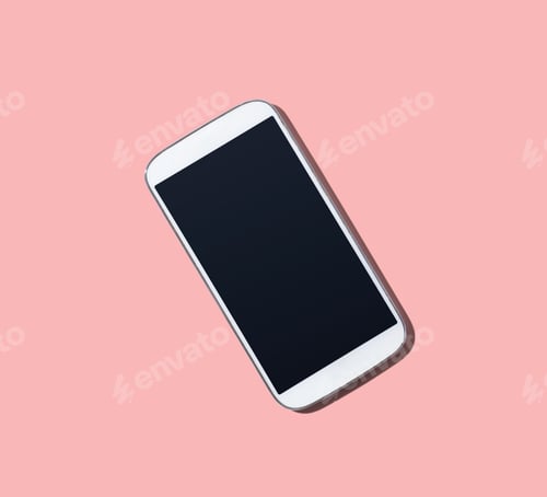 Preview: White Smartphone With Black Screen From Above - Flat Lay
