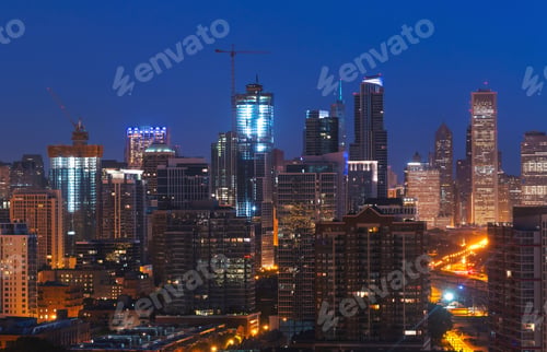 Preview: Downtown Chicago Cityscape Skyscrapers Skyline At Sunset
