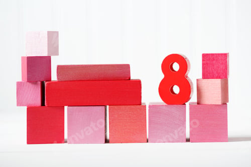 Preview: Red And Pink Wooden Blocks With Number 8 --- Womens Day March 8