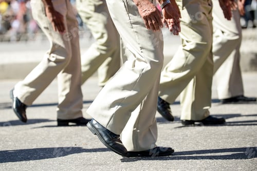 Preview: Military Marching In A Street. Legs And Shoes In Line.