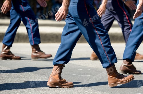 Preview: Military Marching In A Street. Legs And Shoes In Line.