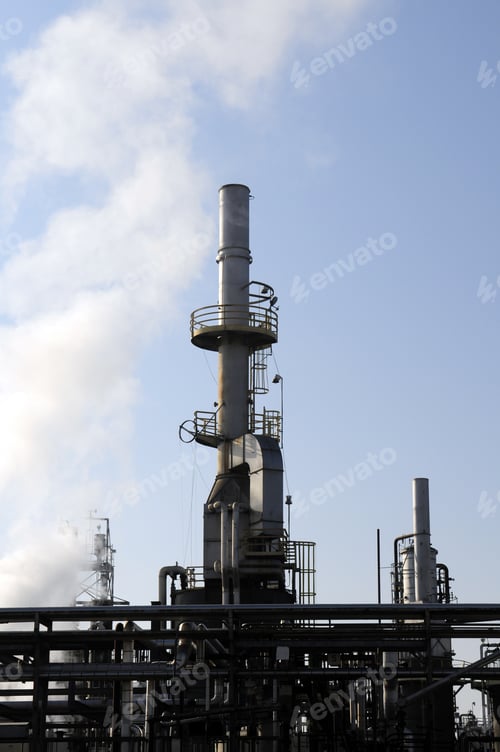 Preview: The Silhouetted Profile Of A Refinery With Gasses Venting To The Atmosphere
