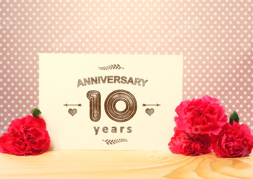 Preview: 10 Years Anniversary Card With Pink Carnation Flowers