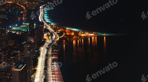 Preview: Chicago Streets Along Lake Michigan From Above At Night