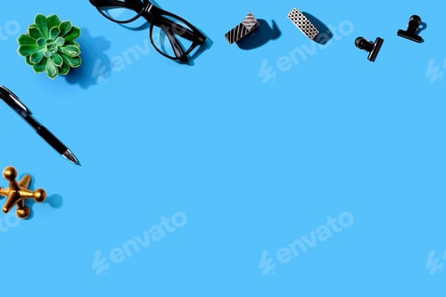Preview: Office Supplies And A Plant - Flat Lay