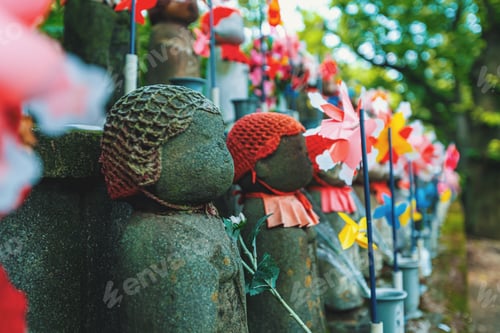 Preview: Japanese Buddhist Jizo Statues In A Temple In Tokyo, Japan