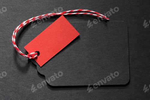 Preview: Blank Black And Red Colored Tag With Twine
