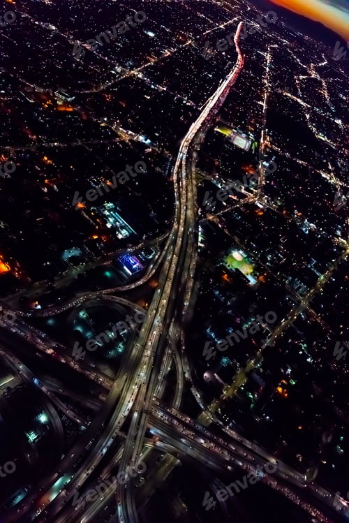 Preview: Aerial View Of A Massive Highway In Los Angeles, Ca At Night