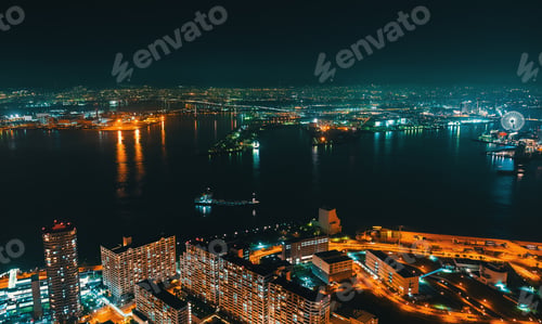 Preview: Aerial View Of The Osaka Bay Harbor Area At Night