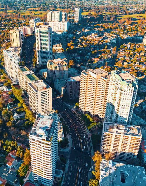 Preview: Aerial View Of Buildings On Wilshire Blvd In Westwood, Los Angeles, Ca