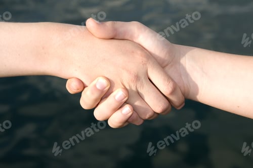 Preview: Two Young People Shaking Hands On A Sunny Day.