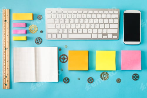 Preview: Overhead View Of Workstation Various Technology Tools
