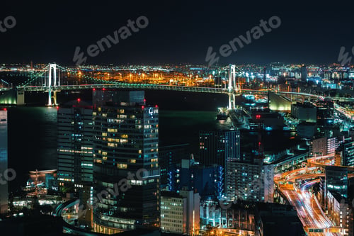 Preview: Aerial View Of Tokyo Bay In Japan At Night