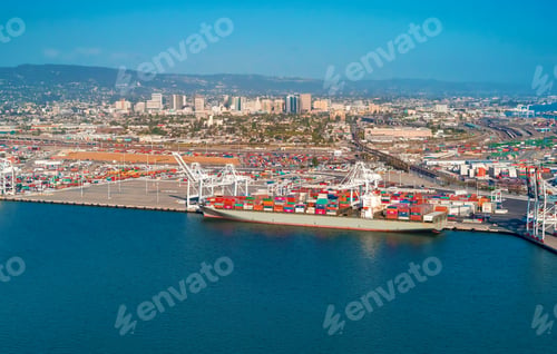 Preview: Oakland Harbor Port Terminal With Cargo Ship And Shipping Containers