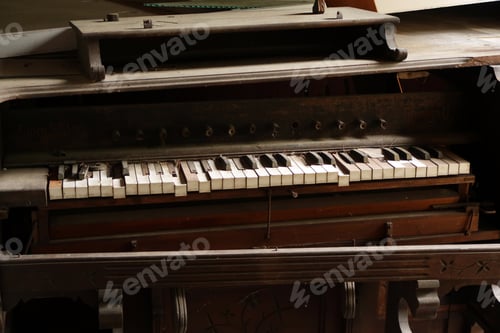 Preview: Discarded Wooden Organ With Broken Keys. Natural Light.