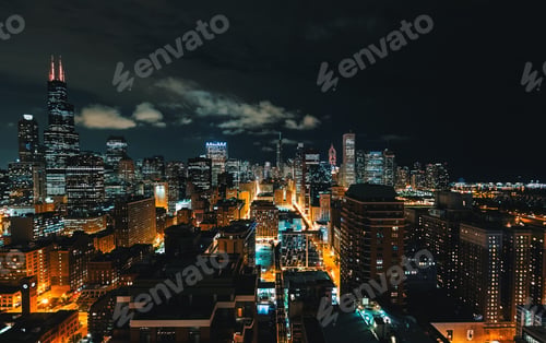 Preview: Downtown Chicago Cityscape Skyscrapers Skyline At Night