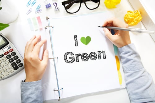 Preview: Person Drawing I Love Green Concept On White Paper In The Office