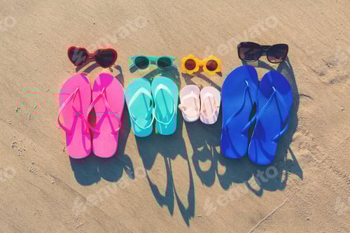 Preview: Colorful Sandals On The Sand At The Beach