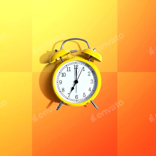 Preview: Yellow Vintage Alarm Clock With Shadow - Flat Lay