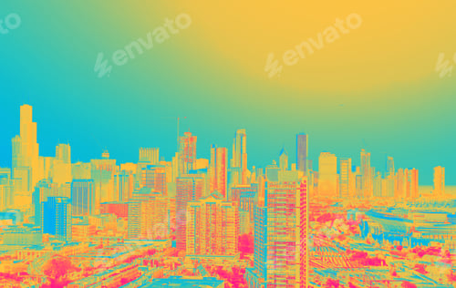 Preview: Chicago Skyscrapers Skyline On A Bright Afternoon Funky Gradient