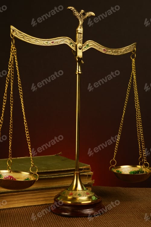 Preview: A Vintage Style Image Of An Antique Brass Scale And Books.