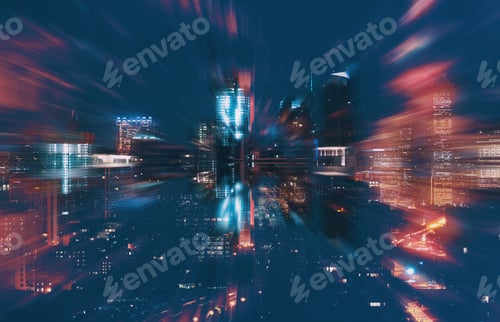 Preview: Downtown Chicago Cityscape Skyscrapers Double Exposure At Night