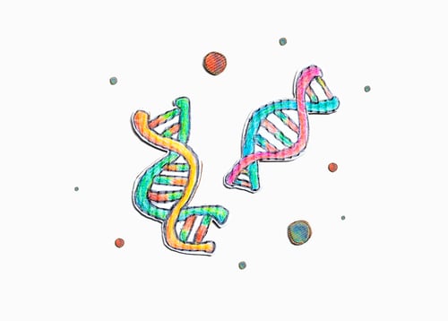 Preview: Dna Sequencing Theme With Cardboard Craft Drawings - Flatlay