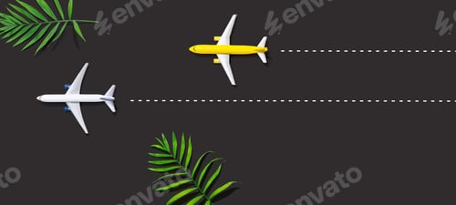 Preview: Flights Booking And Reservation Theme With Two Miniature Airplanes